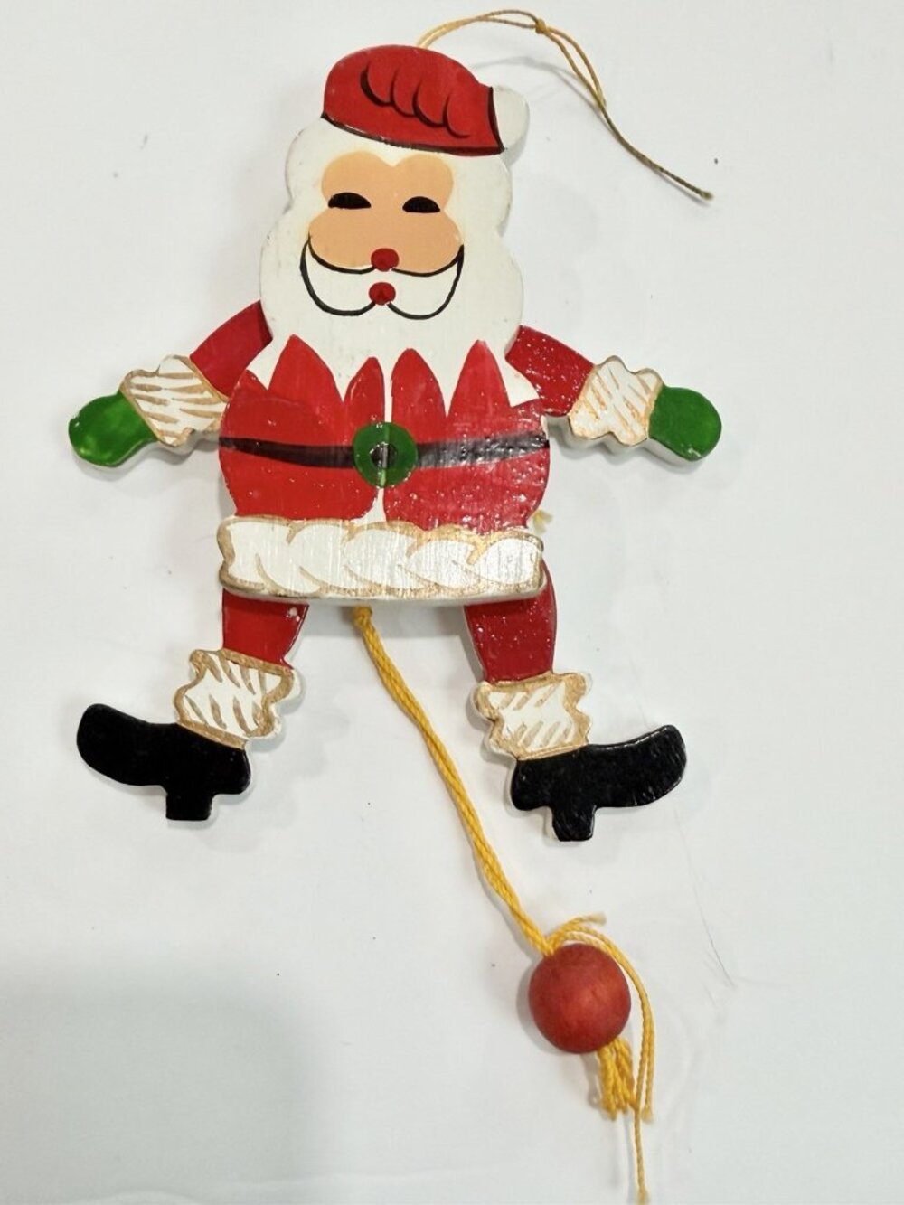 Vintage Wood Santa Pull String Jumping Jack Christmas Ornament 5” Folk Art